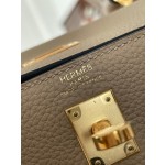 Kelly25 trench coat gray togo leather gold buckle