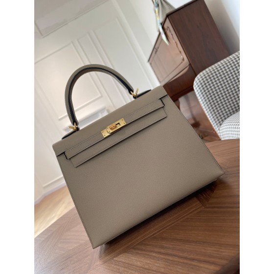 Kelly25 turtledove gray epsom leather gold buckle