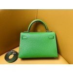 Mini Kelly II Bamboo Green Goatskin Silver Buckle