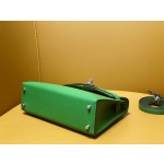 Mini Kelly II Bamboo Green Goatskin Silver Buckle
