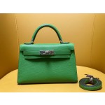 Mini Kelly II Bamboo Green Goatskin Silver Buckle