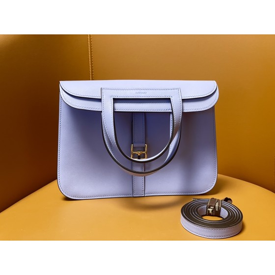 Halzan25 candy blue gold buckle swift leather