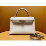 Mini Kelly second-generation milkshake white windbreaker gray epsom leather gold buckle