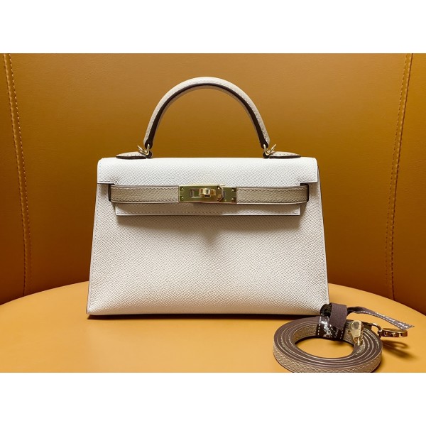 Mini Kelly second-generation milkshake white windbreaker gray epsom leather gold buckle