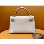 Mini Kelly second-generation milkshake white windbreaker gray epsom leather gold buckle