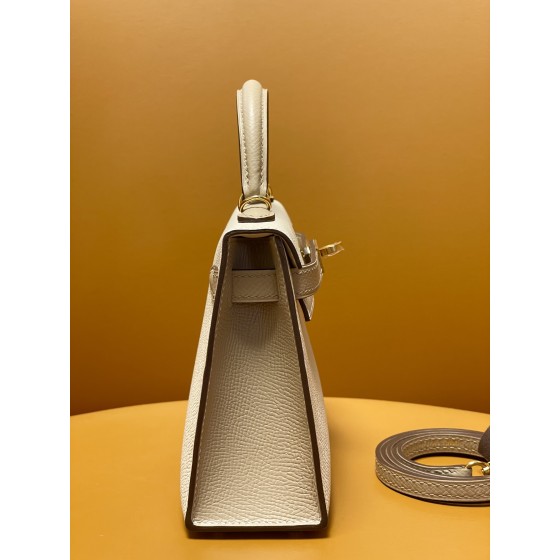 Mini Kelly second-generation milkshake white windbreaker gray epsom leather gold buckle