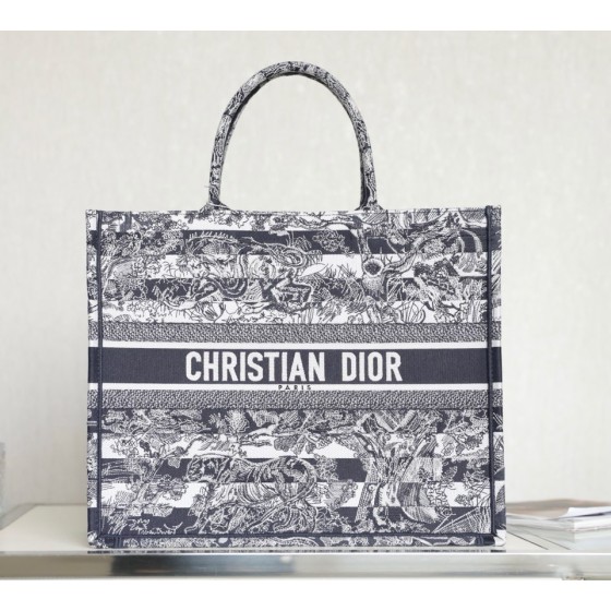 DIOR TOTE blue striped tiger pattern