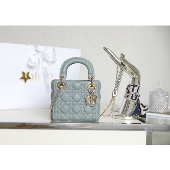 Lady haze blue vine checkered lacquered GR original sheepskin mini Three compartments