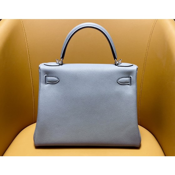 Kelly28 inseam j7 linen blue togo leather silver buckle