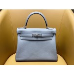 Kelly28 inseam j7 linen blue togo leather silver buckle