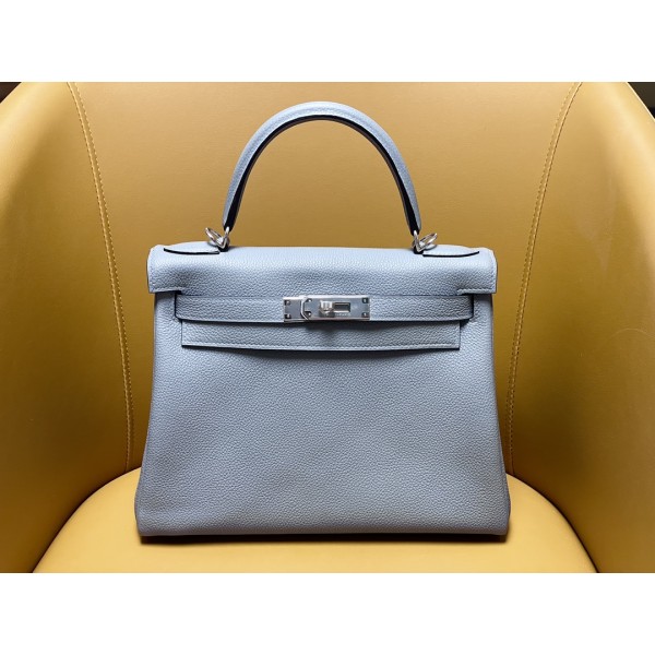 Kelly28 inseam j7 linen blue togo leather silver buckle