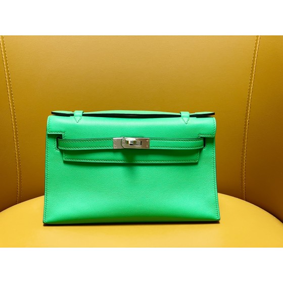 Mini Kelly generation 1K bamboo green swift silver buckle