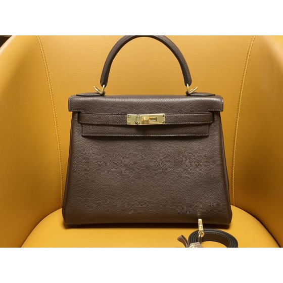 Kelly28 ebony color Fubao leather gold buckle