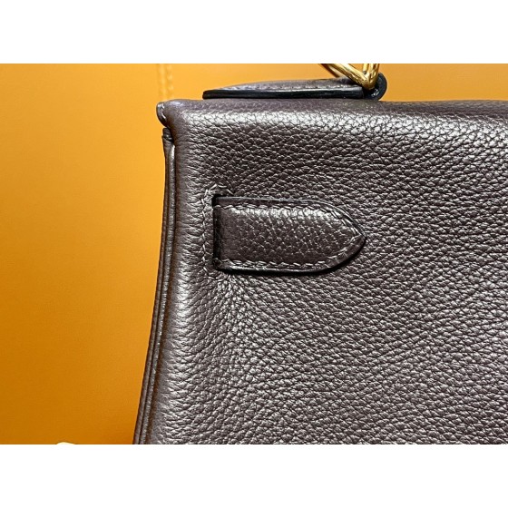 Kelly28 ebony color Fubao leather gold buckle