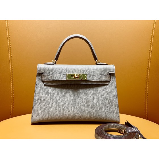 Mini Kelly second generation epsom leather asphalt gray gold buckle