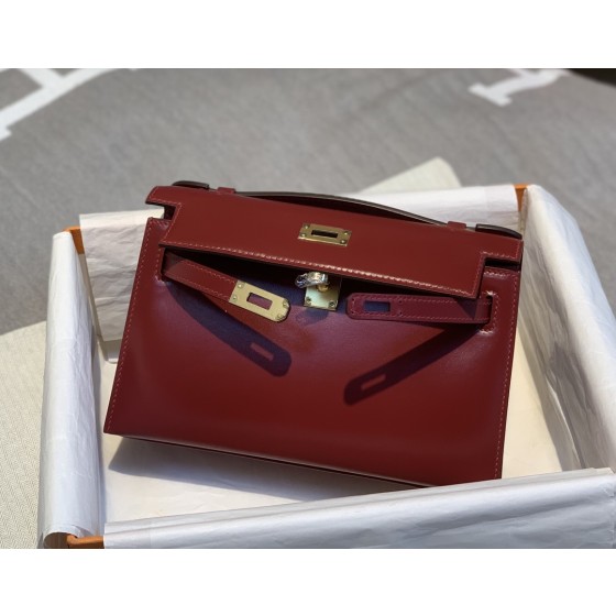 Minikelly box leather Hermes red rich vintage feel gold buckle