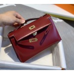 Minikelly box leather Hermes red rich vintage feel gold buckle