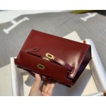 Minikelly box leather Hermes red rich vintage feel gold buckle