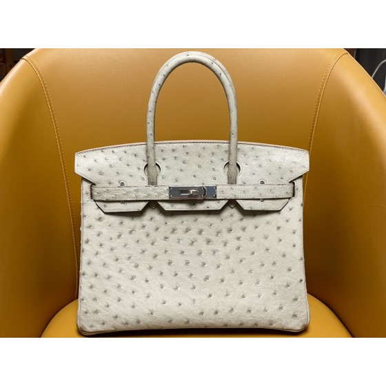 Bk30 Pearl Grey South African kk Ostrich Skin Silver Buckle