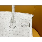 Bk30 Pearl Grey South African kk Ostrich Skin Silver Buckle