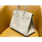 Bk30 Pearl Grey South African kk Ostrich Skin Silver Buckle