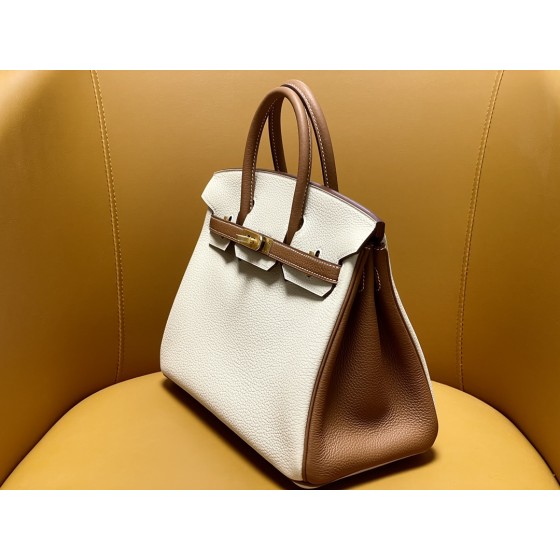 Bk25 Milk Shake White Collar Gold Brown Togo Leather Frosted Gold Button
