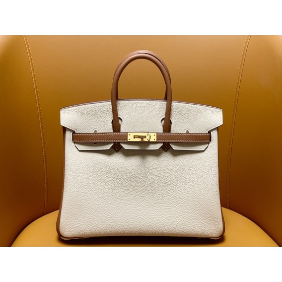 Bk25 Milk Shake White Collar Gold Brown Togo Leather Frosted Gold Button