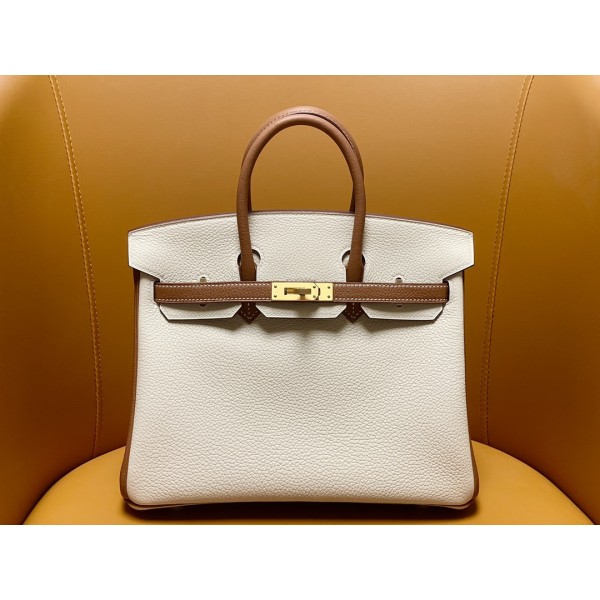 Bk25 Milk Shake White Collar Gold Brown Togo Leather Frosted Gold Button