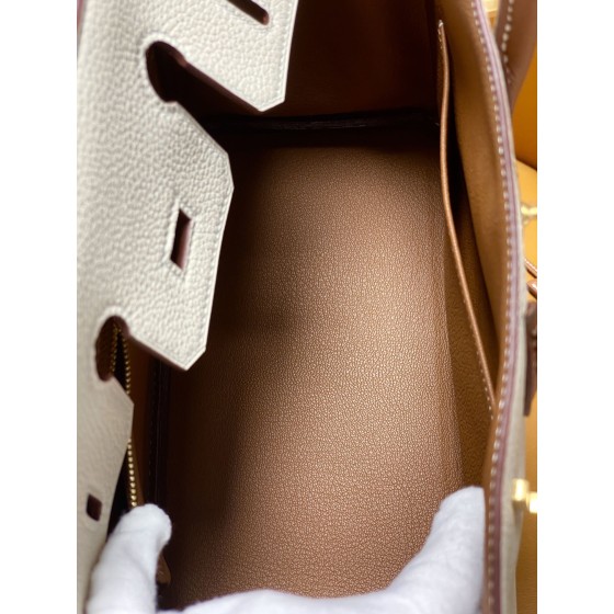 Bk25 Milk Shake White Collar Gold Brown Togo Leather Frosted Gold Button