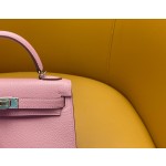 mini kelly second generation milkshake powder 1Q goat leather silver buckle