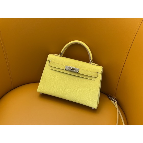 Mini Kelly II Lemon Yellow Epsom Leather Silver Buckle