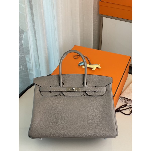 Bk35 asphalt grey togo leather with denim blue matte silver buckle