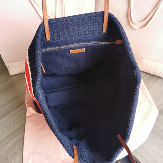 MIU MIU BG228: Imported Lafite Grass Woven Cotton Thread Woven Tote Bag