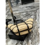 SAINT LAURENT  中号拉菲草和光滑皮革手袋款号：685634