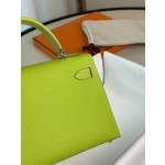 Mini Kelly second generation kiwifruit green epsom leather silver buckle