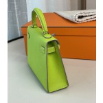 Mini Kelly second generation kiwifruit green epsom leather silver buckle