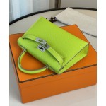 Mini Kelly second generation kiwifruit green epsom leather silver buckle