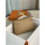 mini Kelly second generation milk tea color epsom silver buckle