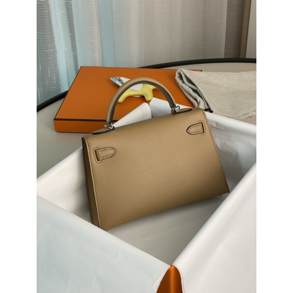 mini Kelly second generation milk tea color epsom silver buckle