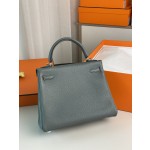 Kelly25 almond green togo leather silver buckle