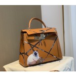 Kelly28 Imported box leather golden brown limited edition painted