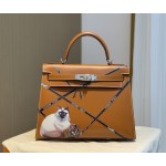 Kelly28 Imported box leather golden brown limited edition painted