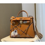 Kelly28 Imported box leather golden brown limited edition painted