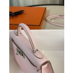mini Kelly 3q powder swift leather silver buckle
