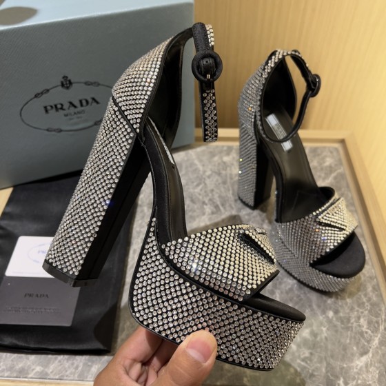 Prada High Heel Satin Thick Sole Sandals