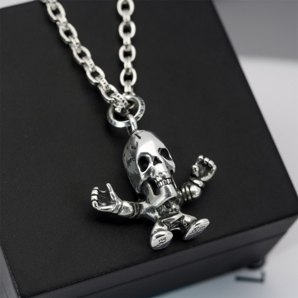 Croxintai Silver Old Skeleton Head Human Shape Pendant