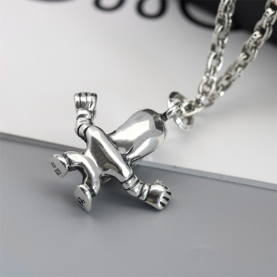 Croxintai Silver Old Skeleton Head Human Shape Pendant