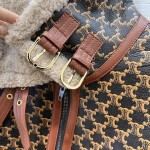 Celine Arc de Triomphe logo printed fur one piece jacket