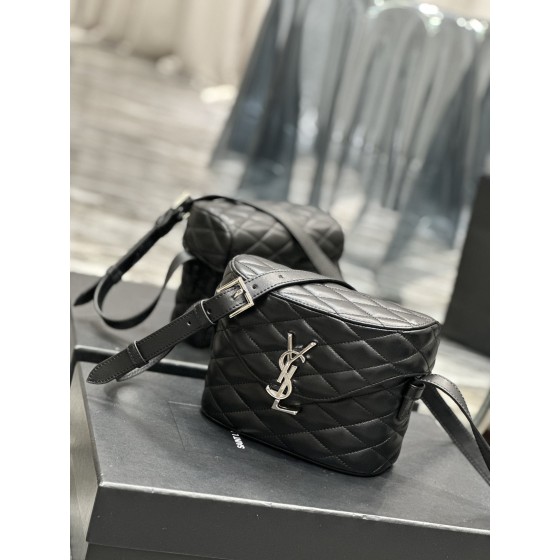SAINT LAURENT JUNE Quilted Sheepskin Box Bag_ Black silver deduction number: 710080