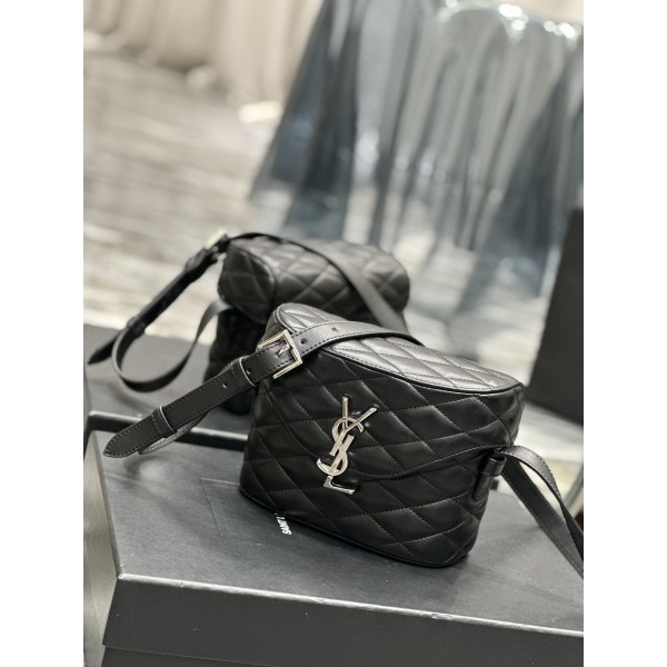 SAINT LAURENT JUNE Quilted Sheepskin Box Bag_ Black silver deduction number: 710080
